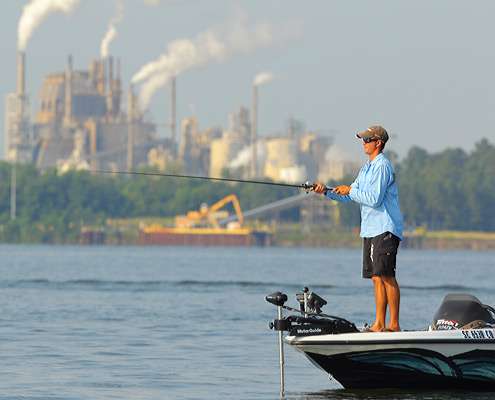 <p> 	Casey Ashley fishes close to the power plant.</p> 