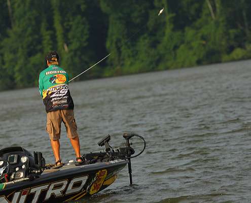 Timmy Horton fishes a main lake ledge.
