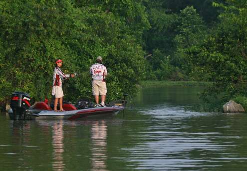 <p>
	A few small spotted bass made their way into the boat, but the morning was slow for Gephardt and Duckett.</p>
