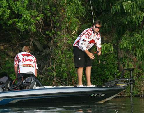 <p>
	Mook Miller and Kyle Billingsley from Arkansas had one keeper in the boat early on Thursday.</p>
