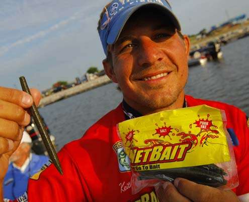<p>
	 </p>
<p>
	Keith Poche poses with the lures heâs using in the final day.</p>
