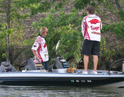 <p>
	Miller swings a nice largemouth into the boat that he caught Thursday morning.</p>
