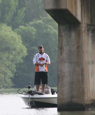 <p>
	Cody Fuller works a bridge piling early on Day One of the West Super Regional.</p>
