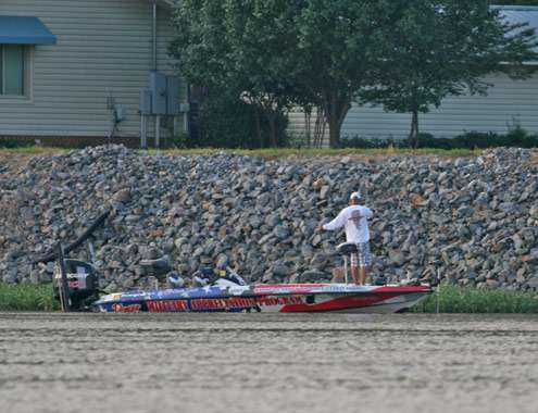 <p> 	Local favorite Scott Rook makes a flip along shoreline cover on the third day of practice.</p> 