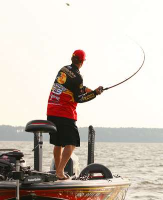 <p>
	KVD had a school of fish ignited early and fires another cast. </p>
