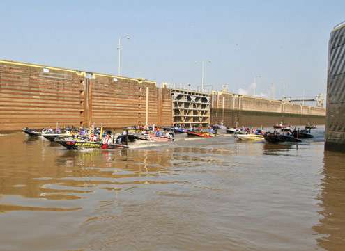 <p>
	 </p>
<p>
	Boats jockey for position as they leave their second lock of the day on the Arkansas River.</p>
