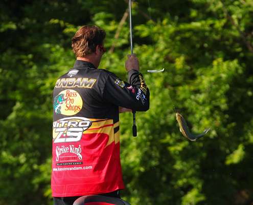 <p>
	Kevin VanDam was culling fish early in the day. </p>
