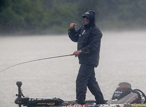 <p>
	Lane lets out a yell after the bass jumped off by the trolling motor.</p>
