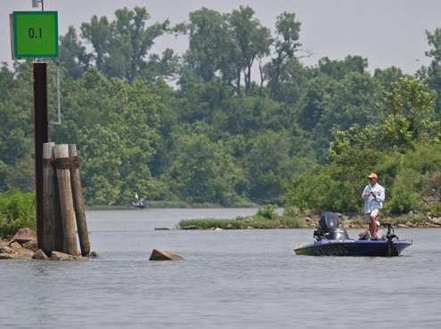 <p>
	Steve Kennedy works a point near the Pine Bluff Harbor.</p>
