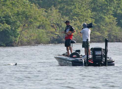 <p>
	Kevin VanDam was hooked up with a fish early upon arriving at his first spot.</p>
