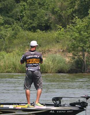 <p>
	Gerald Swindle sets the hook on a good fish Sunday.</p>
