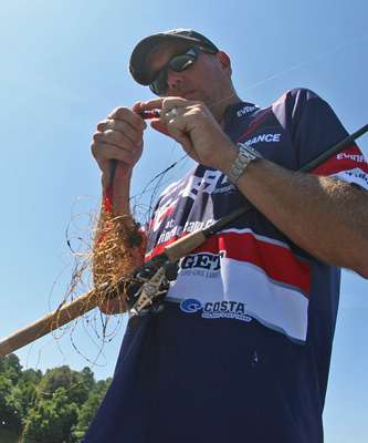 <p>
	Not only was David Walker catching bass, but he frequently brought in balls of old line from the bottom of the lake.</p>
