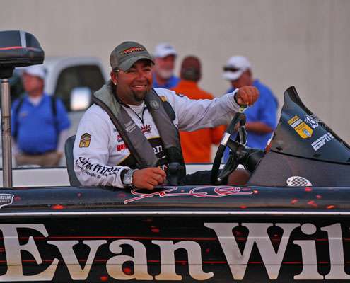 <p>
	Jason Quinn gets in a good laugh before the start of Day Two on the Diamond Drive on the Arkansas River.</p>
