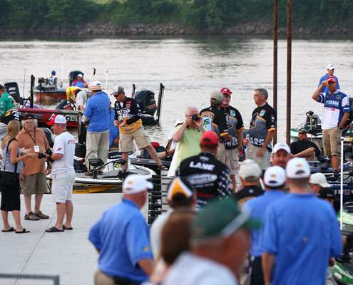 <p>
	The dock was crowded as anglers and B.A.S.S. staff prepare for Day Two.</p>
