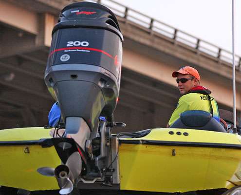 <p>
	Steve Kennedy backs his boat into the Arkansas River.</p>

