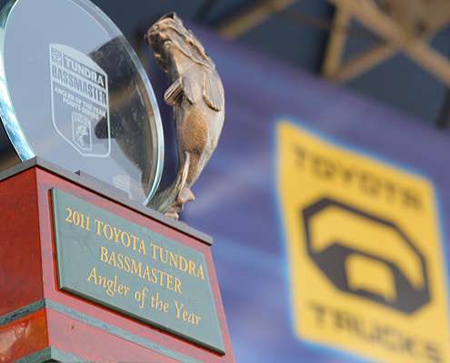 <p>
	The Toyota Tundra Bassmaster Angler of the Year trophy awaits the winner.</p>
