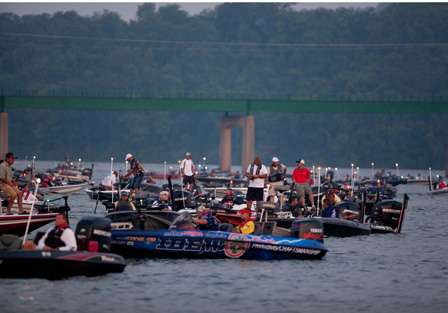 <p>
	Anglers wait for their turn to launch.</p>
