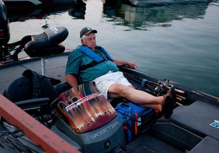 <p>
	 </p>
<div>
	A co-angler takes a nap before he starts his day. </div>
