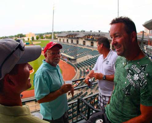 <p>
	The anglers enjoy food and refreshments during the Montgomery Biscuits game.</p>

