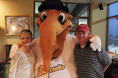 <p>
	 </p>
<p>
	The Weldons pose with the Montgomery Biscuits mascot, Big Mo.</p>
