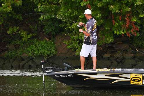 <p>
He tries some rocks to see if he could land larger fish.</p>