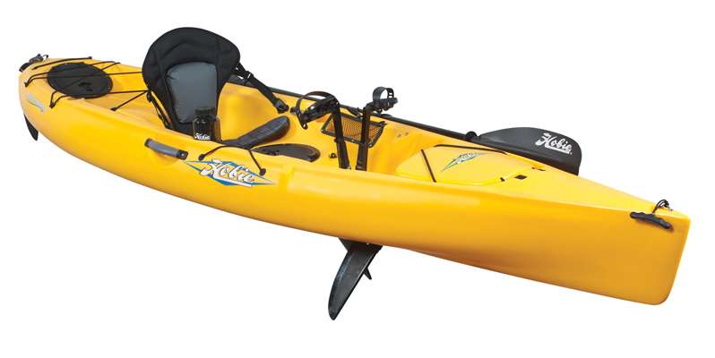 <p>
	<strong>Hobie Cat: Mirage Revolution 11</strong></p>
<p>
	Anglers looking for a shorter, lighter, more maneuverable kayak with a pedal system may want to consider the Mirage Revolution 11, Hobie Cat's newest entry into this category. Large front and center hatches and molded-in rod holders make it angler friendly.</p>
