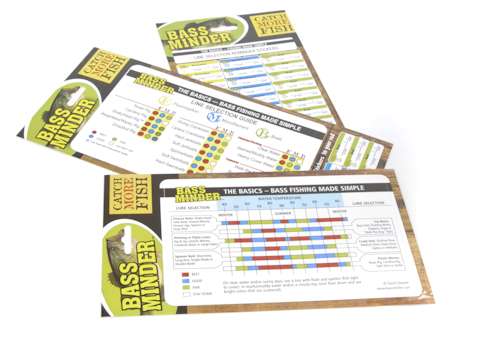 <p>
	<strong>Bass Minder</strong></p>
<p>
	These useful charts give anglers suggestions about when and where to use what line and how to best pair it with its ideal line, be it braid fluorocarbon or monofilament. The sticker sheet peels off and sticks to your rod, reminding you when you spooled up and which kind of line was added.</p>
