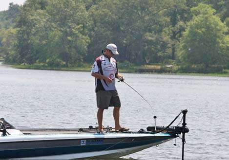 <p>
	 </p>
<p>
	Texas A&M angler Andy Shafer looks for a fifth fish. The team weighed four and finished fourth.</p>
