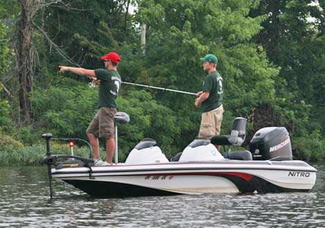 <p>
	 </p>
<p>
	Ohio University anglers Brad Carrao and Chris Welsh seek out a target.</p>
