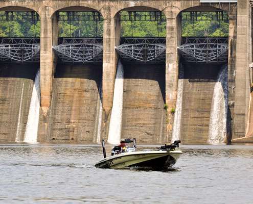 <p>
	 </p>
<p>
	Davy Hite worked along the Mitchell dam in search of Jordan's spotted bass.</p>
