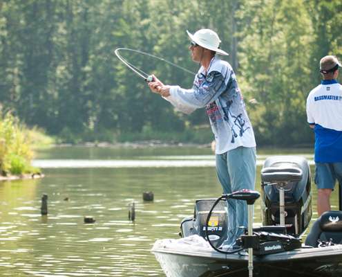 <p>
	Aaron Martens makes a cast in hopes of catching a big bass. </p>

