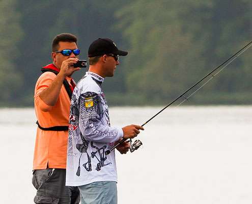 <p>
	Mark Zona rode along with Martens early in the day, doing frequent BASSCam videos for Bassmaster.com. </p>
