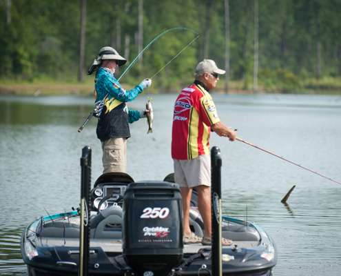 <p>
	Rick Clunn and Tommy Martin caught fish early in the day. </p>
