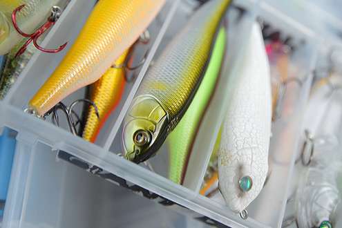 <p>
	A close-up of Martens' topwater lures -- Giant Dog-X by Megabass.</p>
