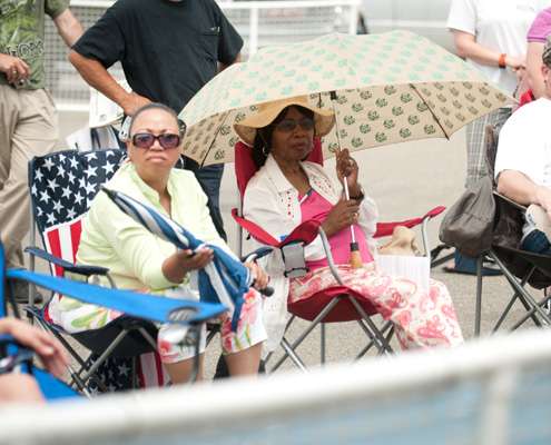 Some spectators came prepared for the different types of weather.
