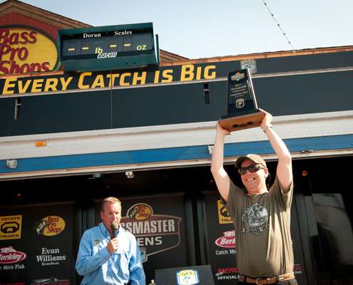 <p>
	Michael Rinaldi takes home the trophy and the title of co-angler champion of the Northern Open on the James River.</p>
