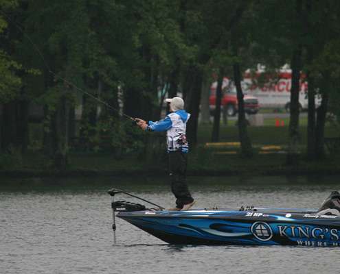 <p>
	Randy Howell makes a long cast near the launch on Saturday morning.</p>
