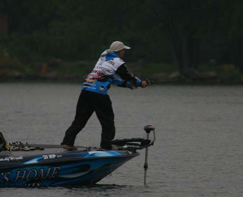 <p>
	Howell goes on point as a nice bass swirls and misses his topwater.</p>
