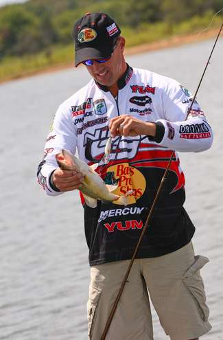 <p>
	 </p>
<p>
	Evers caught a bass on the first spot he decided to fish. </p>
