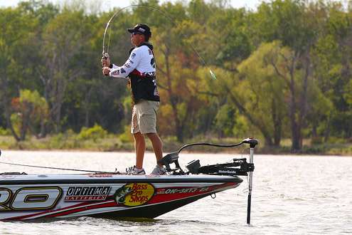 <p>
	Evers fires another cast with his crankbait. </p>
