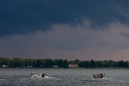 <p>
	 </p>
<p>
	Threatening skies appeared over Oneida Lake early during the weigh-in. </p>
