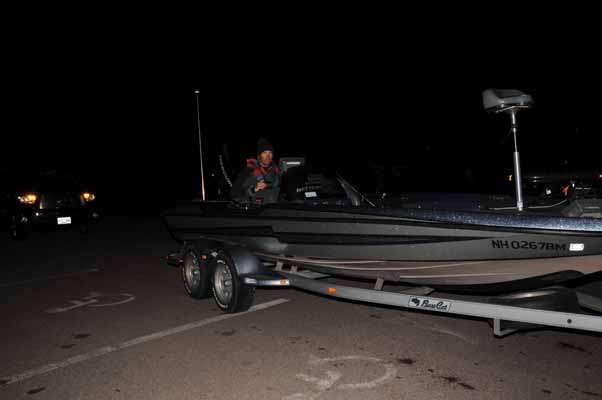 <p>
	Dave Andrews of New Hampshire takes a ride down to the boat ramp.</p>
