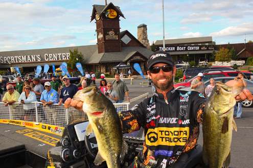 <p>
	 </p>
<p>
	Mike Iaconelli with two of his best fish of the day. </p>
