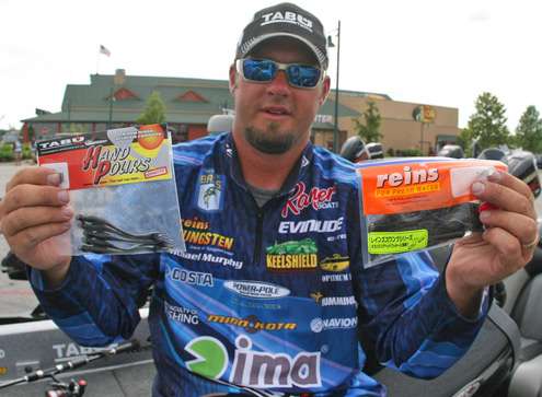 <p> 	 </p> <p> 	Michael Murphy had three baits that worked for him. One was an Ima Beast Hunter, a deep diving crankbait in a perch color that he used on sunny, calmer days to imitate a goby coming off a ledge. He also used a Reins tube in came and green pumpkin, but ran out of camo after catching so many smallmouth. The tube was his big fish bait after he caught a solid limit. The last part of his arsenal was a drop shot with a Tabu Whip Tail Worm in Watermelon/Black and 3/8-ounce Reins Tungsten Drop Shot Weight.</p> 