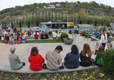 <p>
	The Day Three weigh-in was held in Branson Landing's Town Square with Lake Taneycomo and bluffs as a backdrop.</p>

