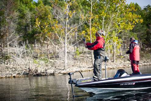 <p>
	 </p>
<p>
	Robbie Dodson, Day One leader, fishes in one of the creeks on Table Rock Lake. </p>
