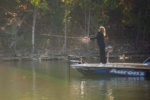 <p>
	 </p>
<p>
	Janet Parker makes a cast in one of the many creeks off Table Rock Lake. </p>
