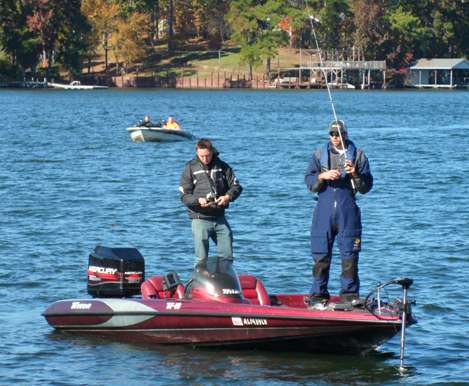<p>
	Auburn team member Daniel Holland and Army Ranger Tom squeeze in a last few casts before they are due in for weigh-in.</p>
