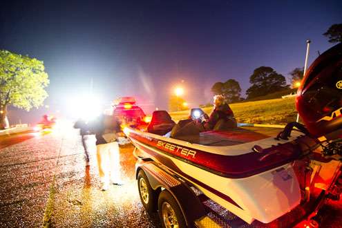 <p>
	 </p>
<p>
	Nicholas Fitzsimmons and his boat is backed down the boat ramp. </p>
