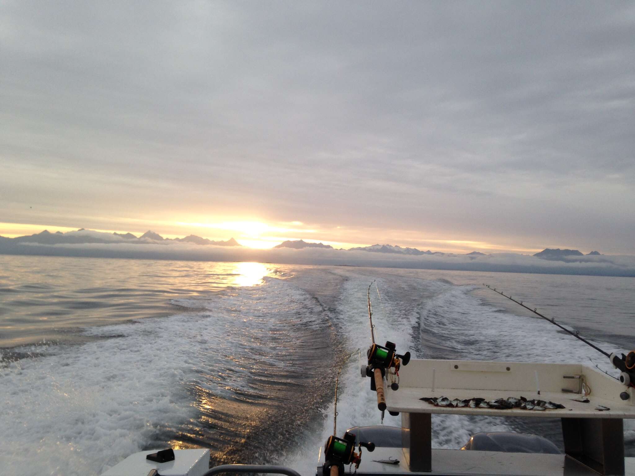 Sunrise over Sitka Sound on the way to fish for silver salmon, halibut and black seabass.